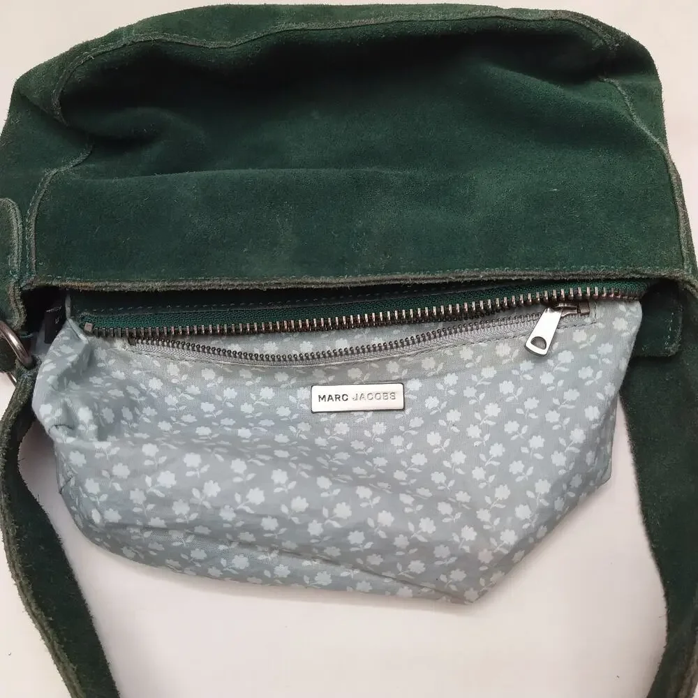 Marc Jacobs Green Suede Front Pocket Zipper Closure Small Hobo Shoulder Bag